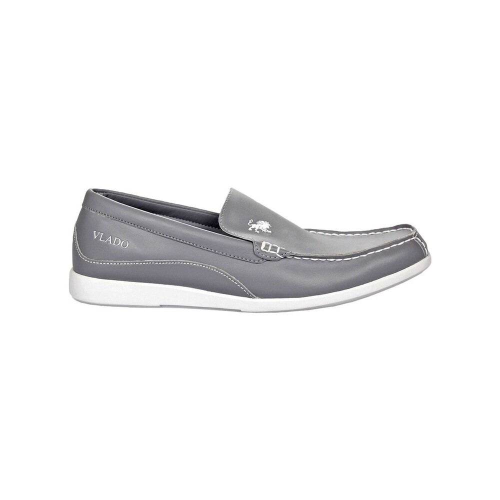 Men's Grey Leather Loafers Slip On Driving Shoes Size 7